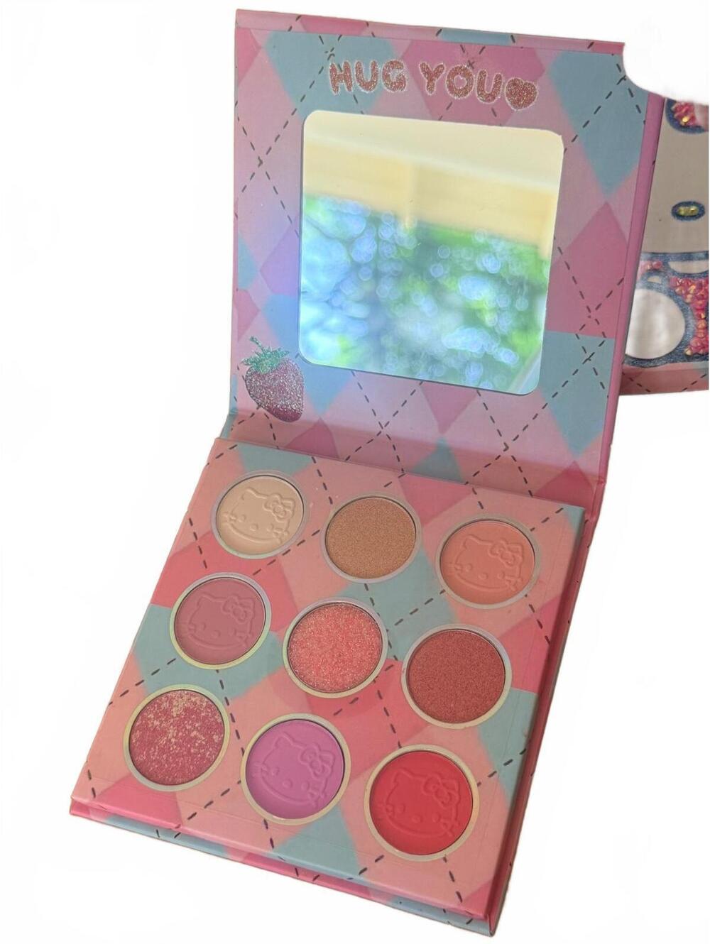 Hello Kitty Strawberry News Custom Bedazzled Eyeshadow Palette Y2K Kawaii